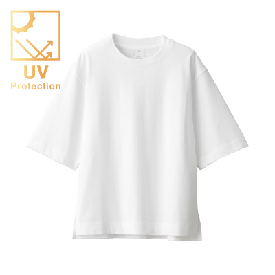 [무인양품]  여성 시원한 UV 컷 와이드 반소매 티셔츠 (오버핏 반팔)