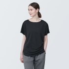 [무인양품]  여성 UV 컷 시원한 보트넥 반소매 티셔츠 (오버핏 반팔) BLACK