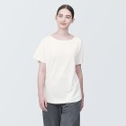 [무인양품]  여성 UV 컷 시원한 보트넥 반소매 티셔츠 (오버핏 반팔) WHITE